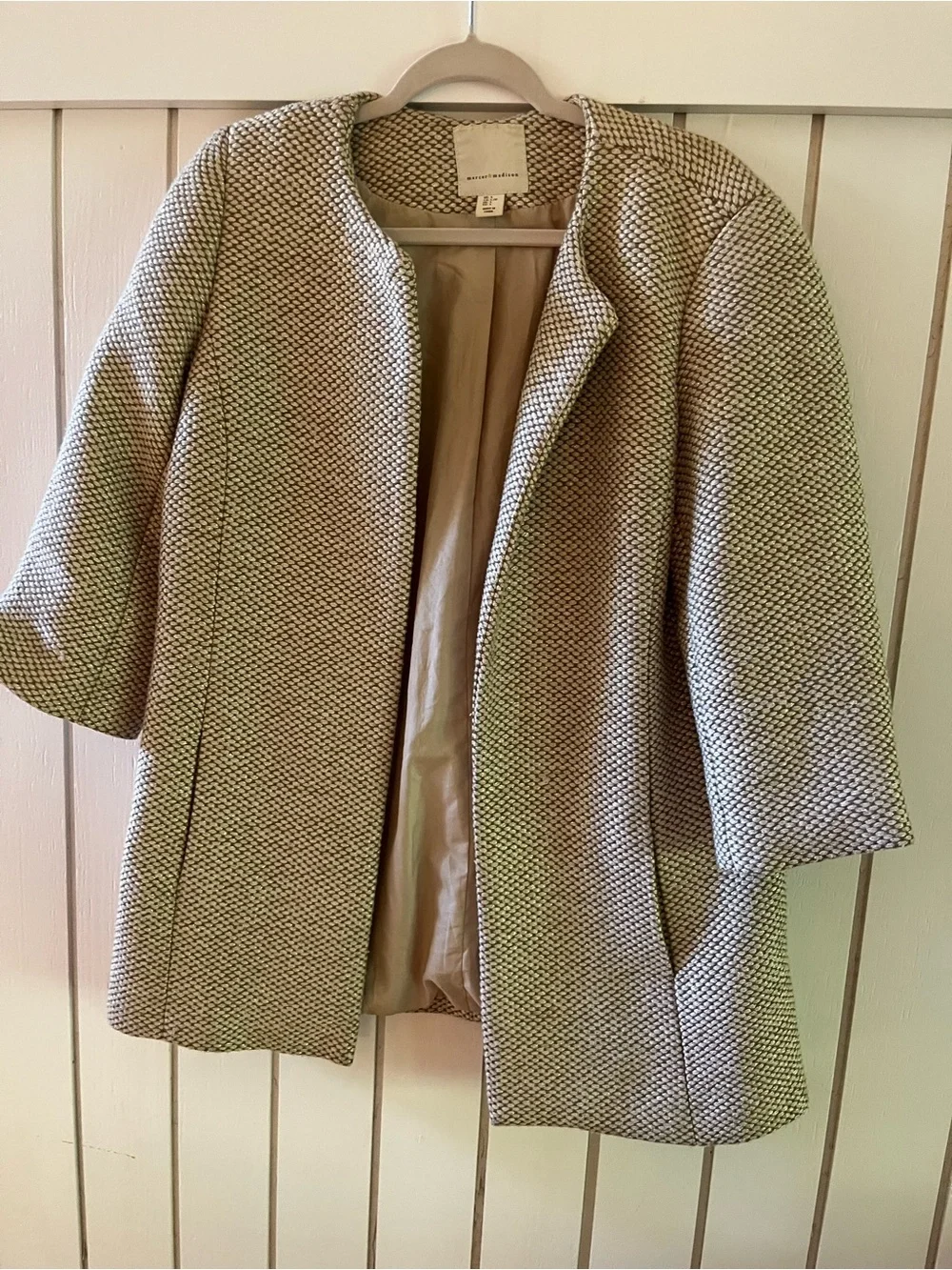 mercer & madison Cream and Black Textured Open-Front Blazer